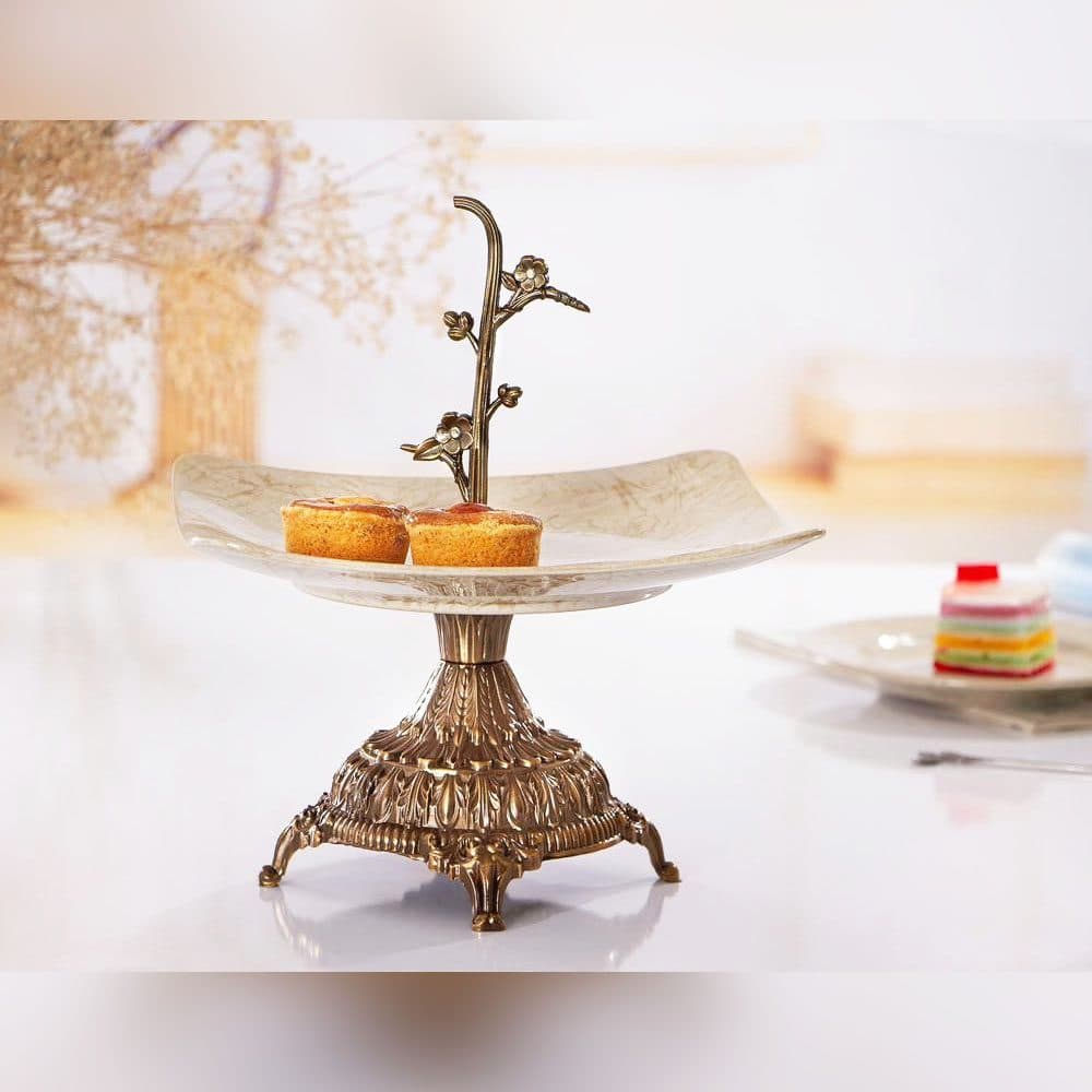 شیرینی خوری پایه دار آنتیک مدل ماربل (طرح مربع)