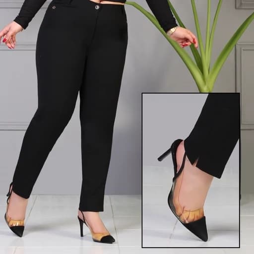 شلوار زنانه مشکی گاباردین قد 90چاکدار راسته سایز 38 تا 46