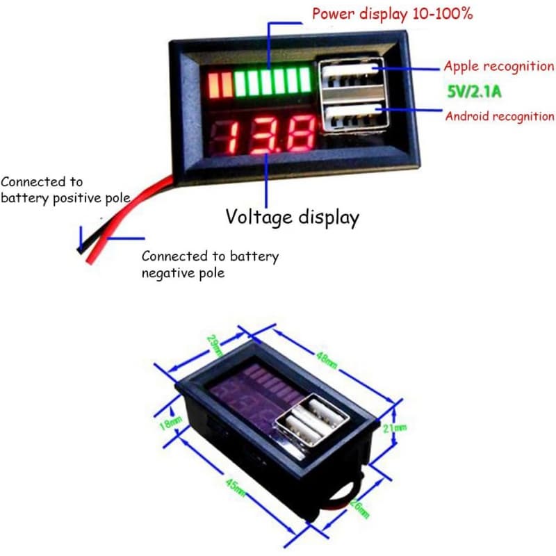 ماژول نمایشگر سطح شارژ باترى اسیدی روپنلی 12V دارای 2 خروجی USB — تصویر ۸