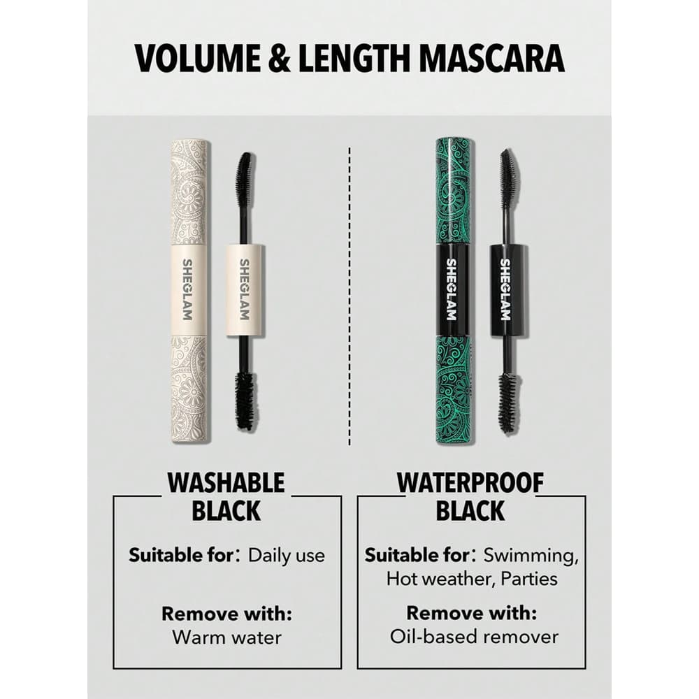 ریمل دو سر لیفت کننده و بلند کننده شیگلم SHEGLAM ALL-IN-ONE VOLUME & LENGTH MASCARA-WASHABLE BLACK — تصویر ۵