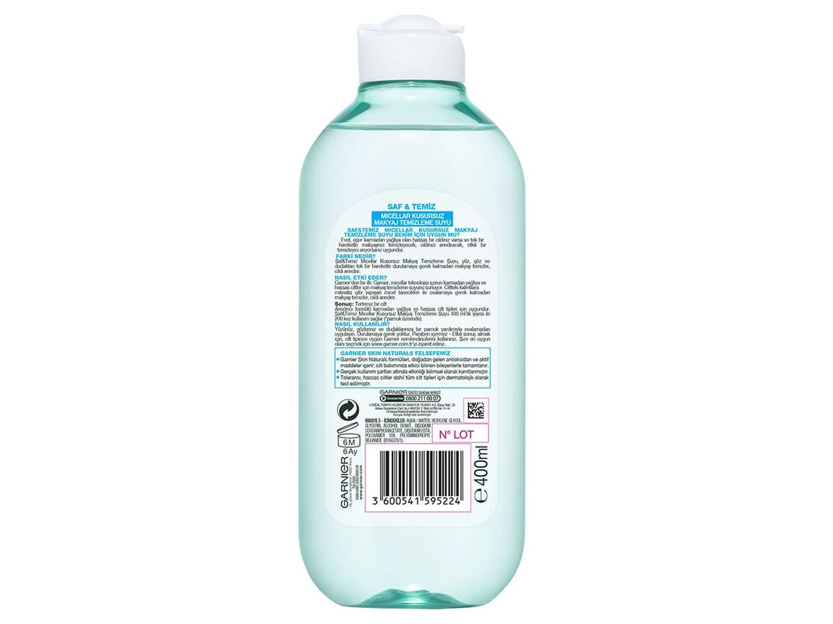 محلول میسلار واتر گارنیر مدل pure active حجم 400 میلی لیتر — تصویر ۶