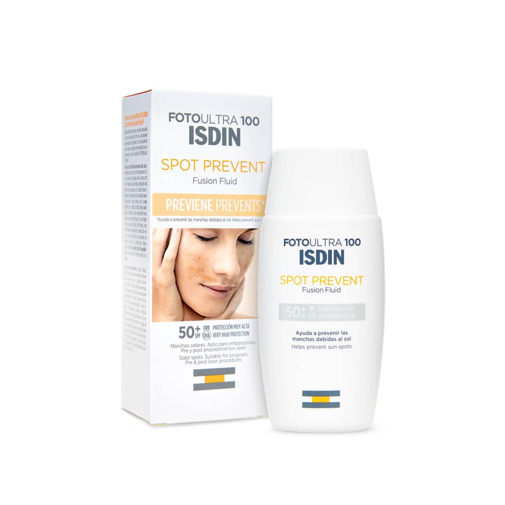 ضد آفتاب و ضد لک و روشن کننده پوست ایزدین fotoultra 100 isdin spot prevent fusion fluid