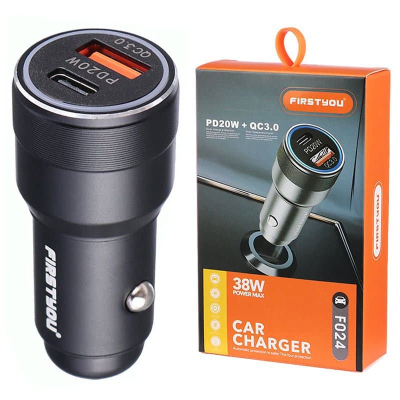 شارژر فندکی فست شارژ Firstyou F024 3A QC3.0 PD 20W