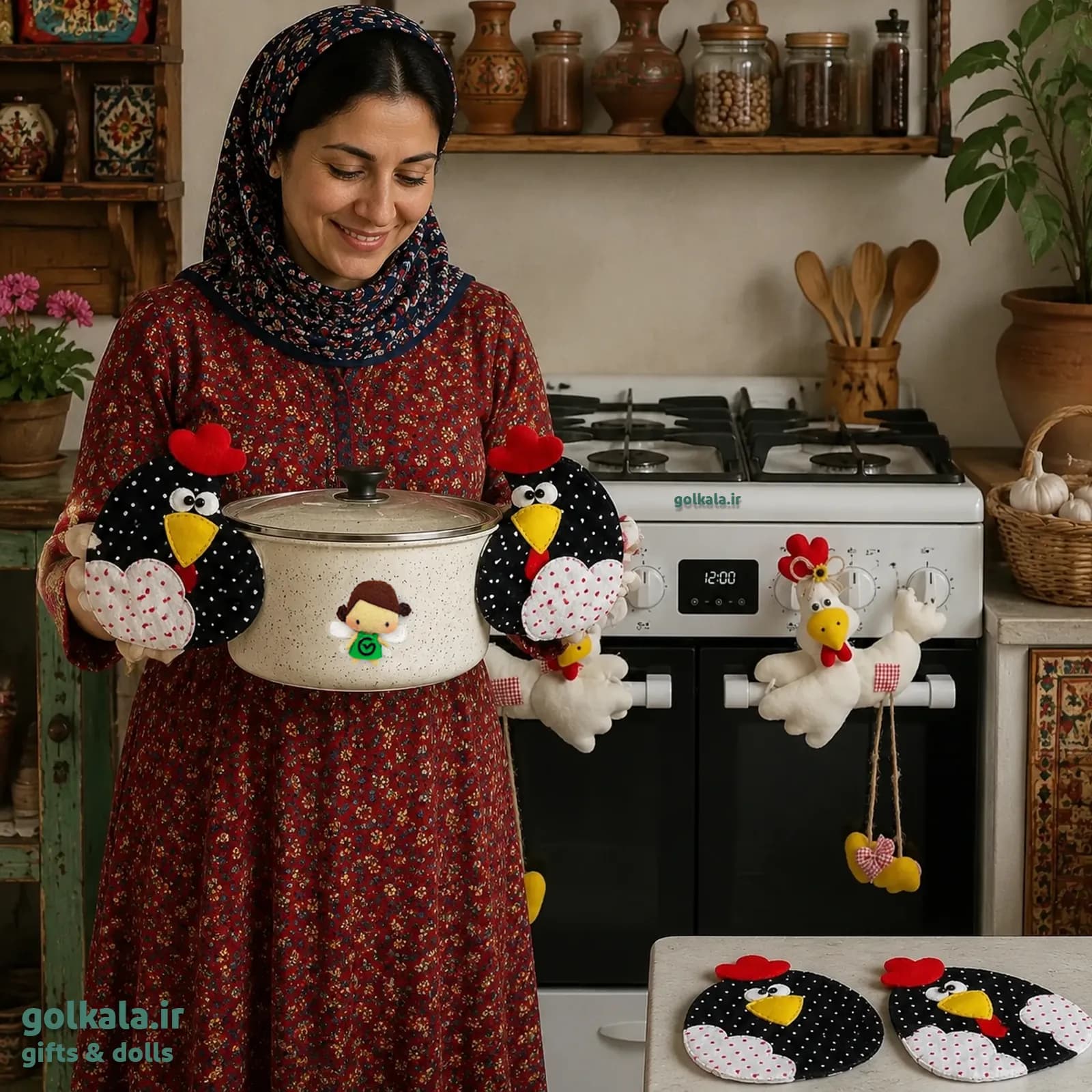 جهیزیه نمدی خروس خان و مرغی خانم ۱۲ تکه (۳۸ قطعه) — تصویر ۵