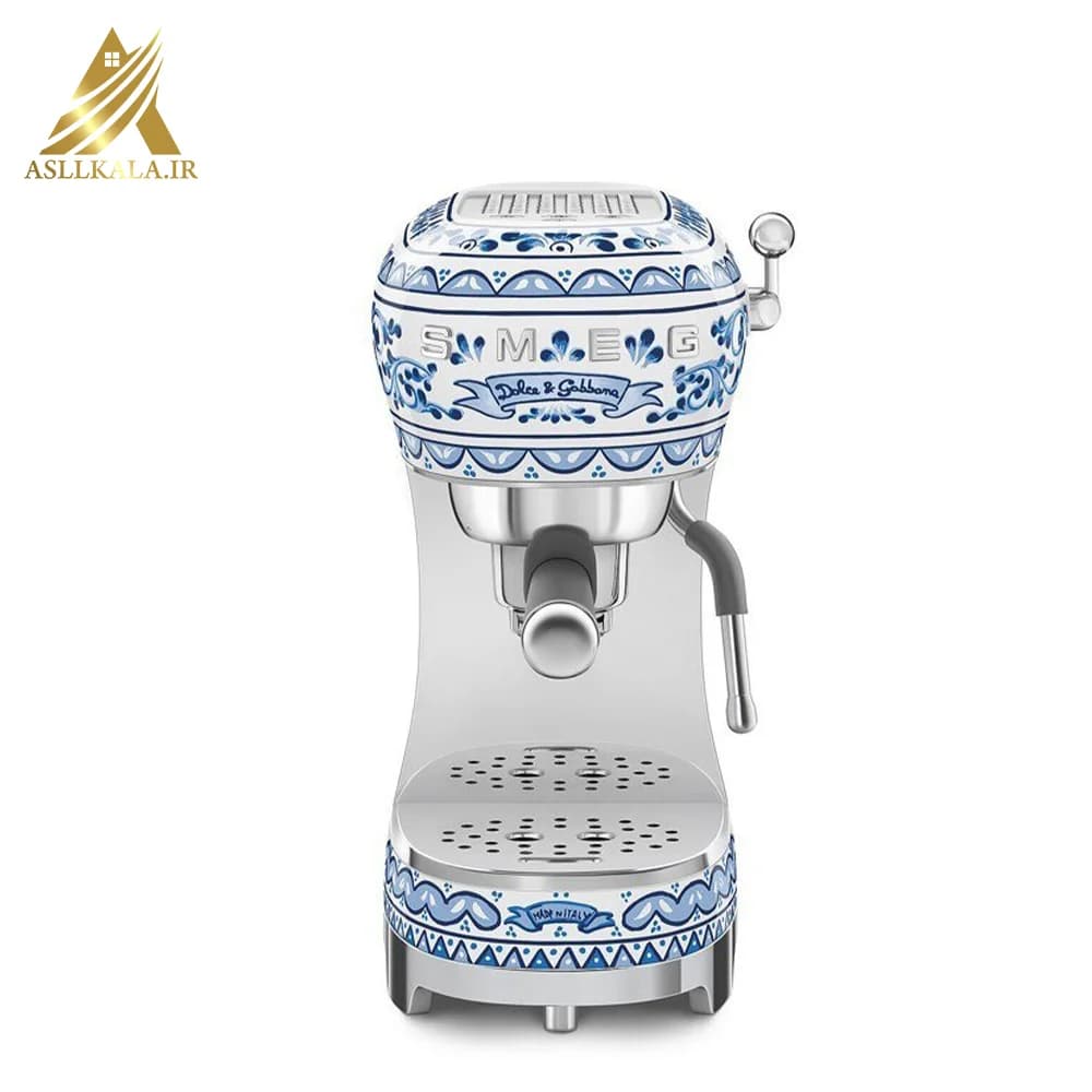 اسپرسو ساز دولچه گابانا طرح آبی مدیترانه ای اسمگ مدل ECF01 ا SMEG BLU Mediterraneo Espresso Coffee Machine ECF01