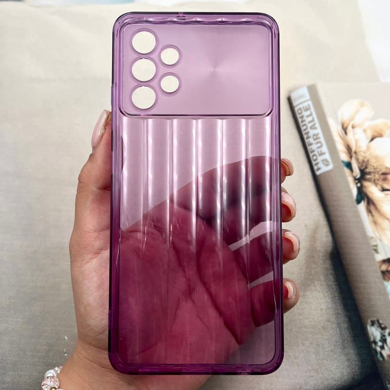 قاب گوشی Galaxy A32 4G سامسونگ Crystal Square سیلیکونی شفاف ضد ضربه کرکره ای محافظ لنز دار بنفش کد 580520