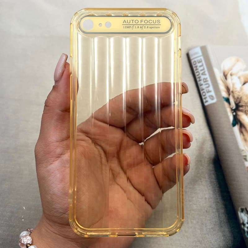قاب گوشی iPhone 7 / iPhone 8 / iPhone SE 2020 / iPhone SE 2022 آیفون Crystal Square سیلیکونی شفاف ضد ضربه کرکره ای محافظ لنز دار طلایی کد 313230
