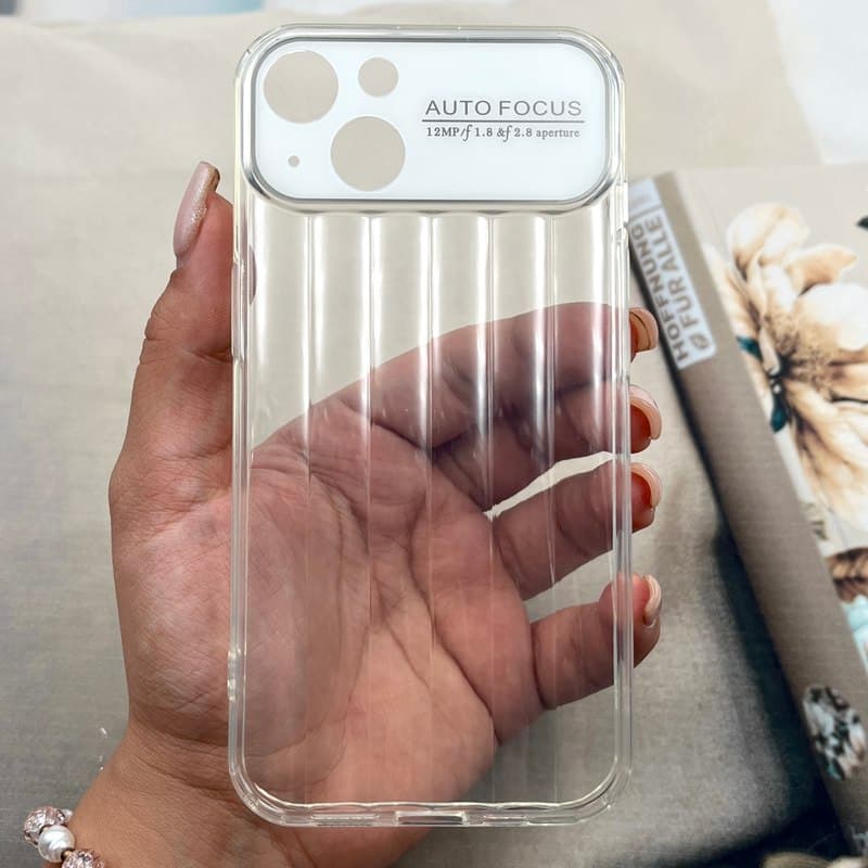 قاب گوشی iPhone 13 آیفون Crystal Square سیلیکونی شفاف ضد ضربه کرکره ای محافظ لنز دار سفید کد 362191