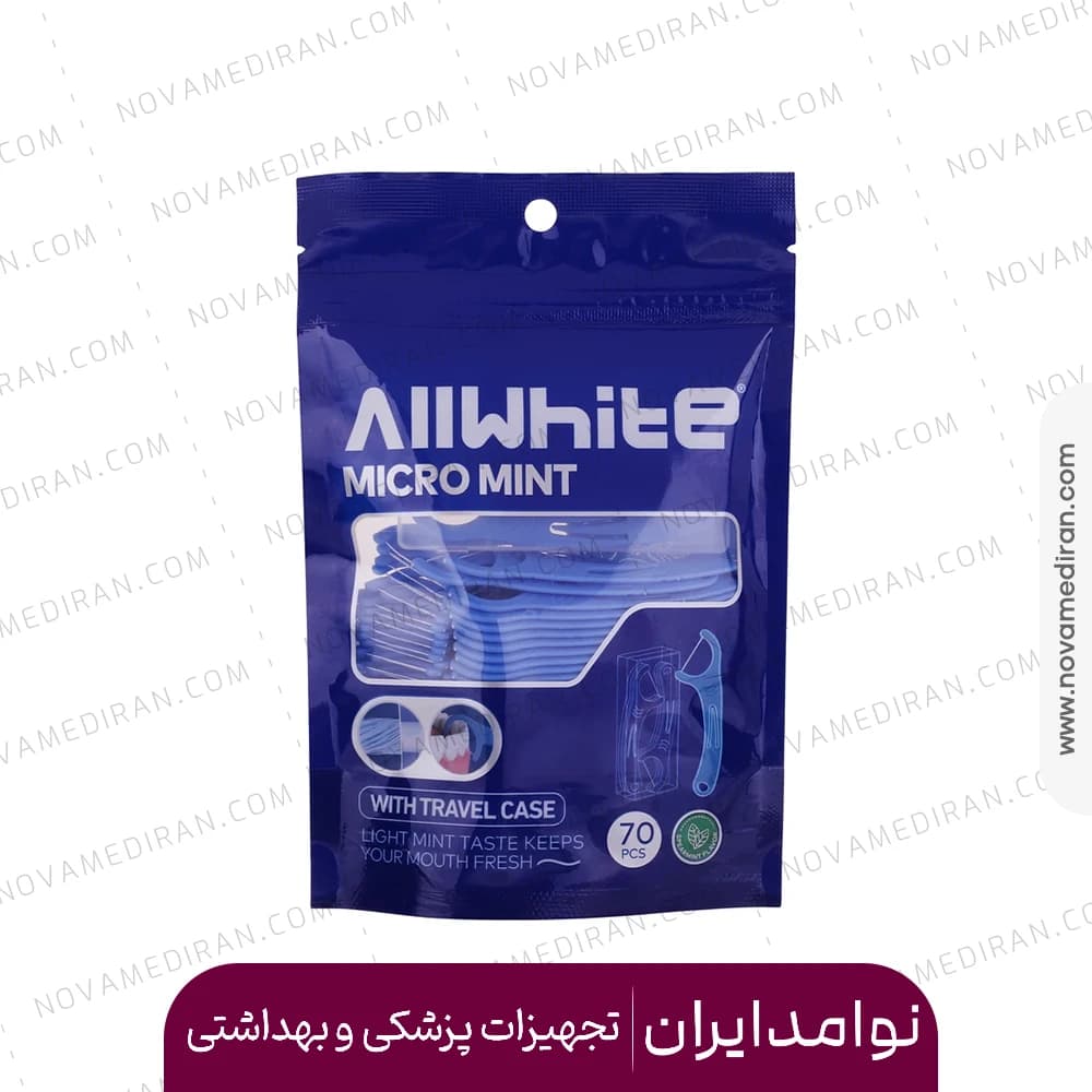 نخ دندان کمانی با اسانس نعنا آل وایت بسته ۷۰ عددی