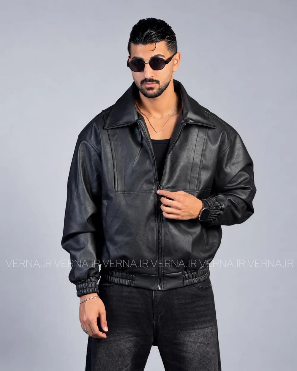 کاپشن چرم مردانه باکسی پایین کش دوتیکه ZARA — تصویر ۵