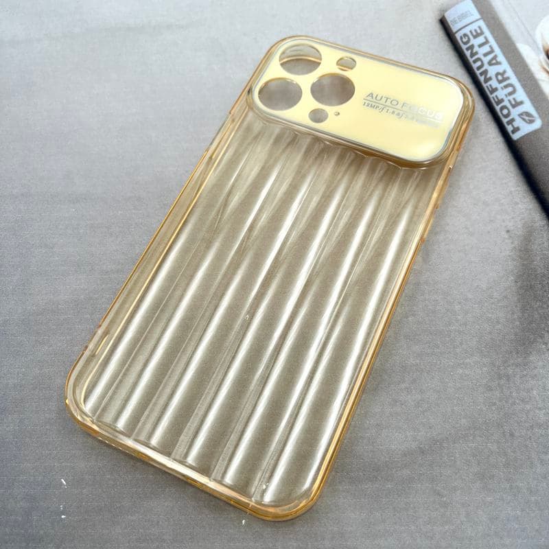 قاب گوشی iPhone 13 Pro Max آیفون Crystal Square سیلیکونی شفاف ضد ضربه کرکره ای محافظ لنز دار طلایی کد 715656 — تصویر ۲
