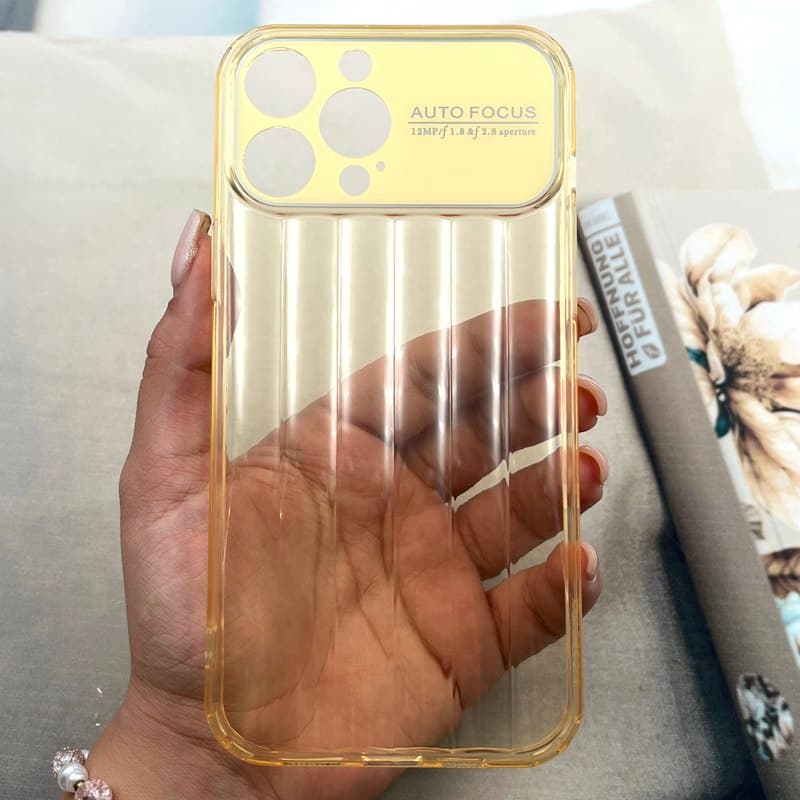 قاب گوشی iPhone 13 Pro Max آیفون Crystal Square سیلیکونی شفاف ضد ضربه کرکره ای محافظ لنز دار طلایی کد 715656