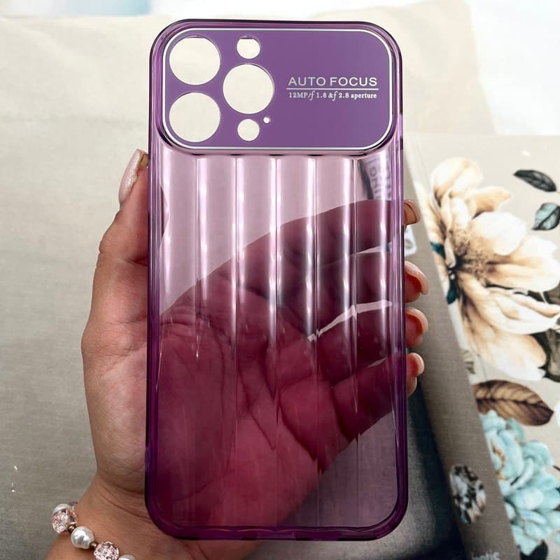 قاب گوشی iPhone 13 Pro Max آیفون Crystal Square سیلیکونی شفاف ضد ضربه کرکره ای محافظ لنز دار بنفش کد 837836