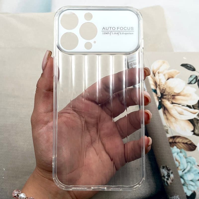 قاب گوشی iPhone 13 Pro Max آیفون Crystal Square سیلیکونی شفاف ضد ضربه کرکره ای محافظ لنز دار سفید کد 426322