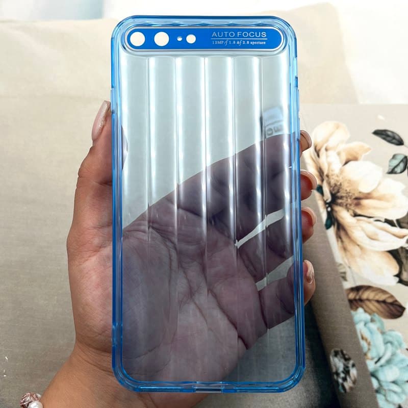 قاب گوشی iPhone 7 Plus / iPhone 8 Plus آیفون Crystal Square سیلیکونی شفاف ضد ضربه کرکره ای محافظ لنز دار آبی کد 408996