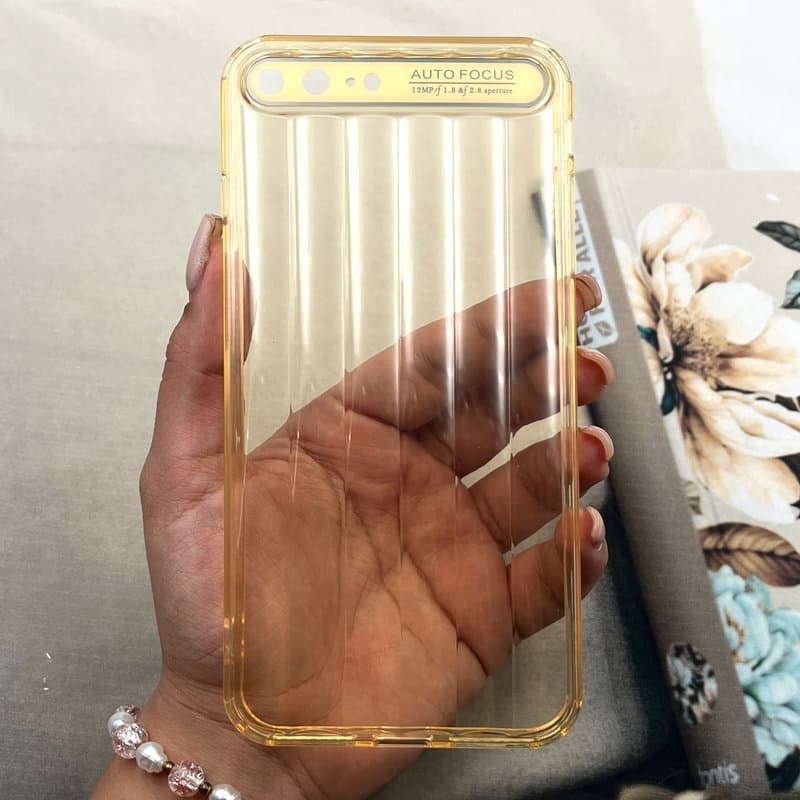 قاب گوشی iPhone 7 Plus / iPhone 8 Plus آیفون Crystal Square سیلیکونی شفاف ضد ضربه کرکره ای محافظ لنز دار طلایی کد 160422
