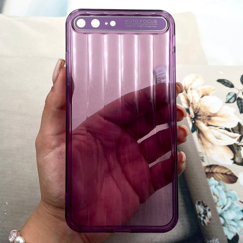 قاب گوشی iPhone 7 Plus / iPhone 8 Plus آیفون Crystal Square سیلیکونی شفاف ضد ضربه کرکره ای محافظ لنز دار بنفش کد 376429