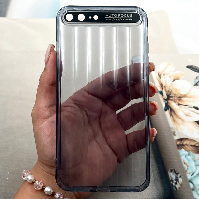 قاب گوشی iPhone 7 Plus / iPhone 8 Plus آیفون Crystal Square سیلیکونی شفاف ضد ضربه کرکره ای محافظ لنز دار مشکی کد 747384