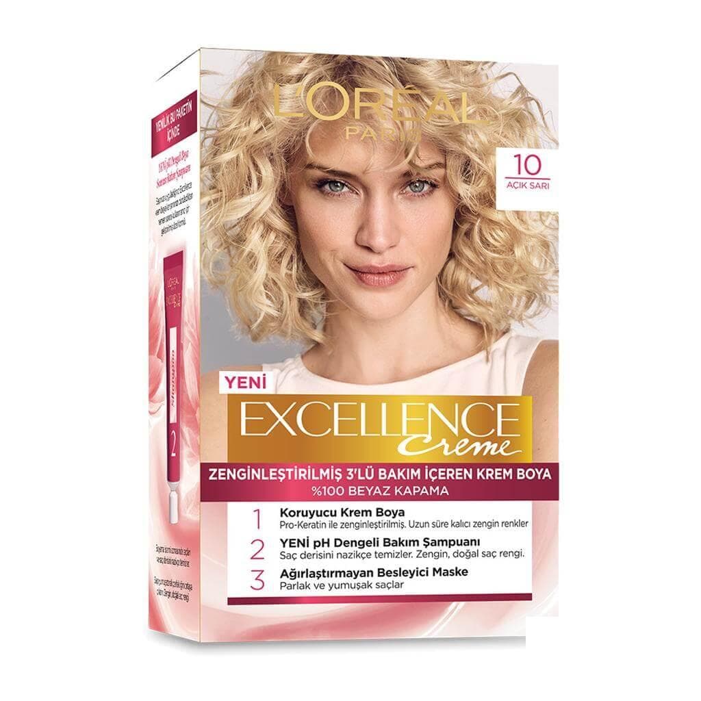 کیت رنگ مو لورآل مدل Excellence شماره 10 حجم 48 میلی لیتر رنگ بلوند طلایی