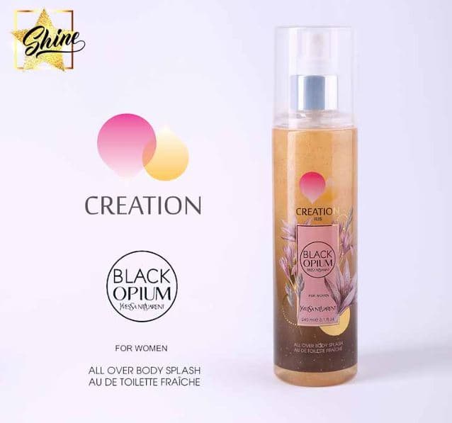 بادی اسپلش زنانه کریشن آیریس مدل بلک اوپیوم شاین دار (BLACK OPIUM) حجم 240 میلی لیتر