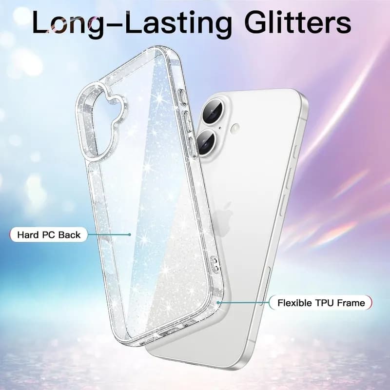 قاب شفاف اکلیلی و براق آیفون 16 مدل Magic – iPhone 16 Magic Clear Shiny Case