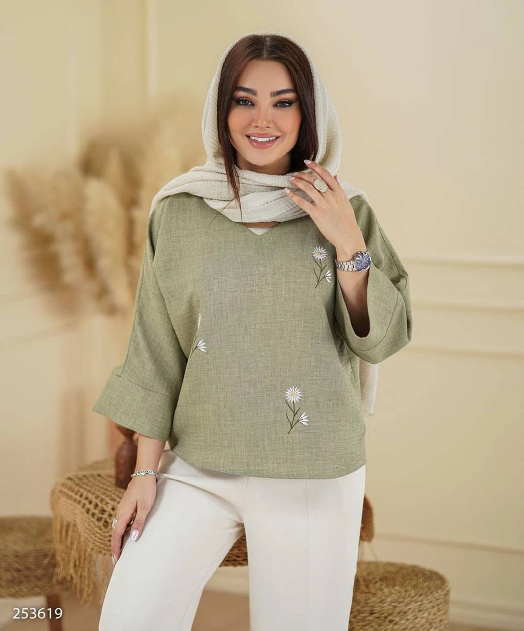 شومیز جلوبسته گلدوزی یقه هفت مدل تانلی |کد:7020