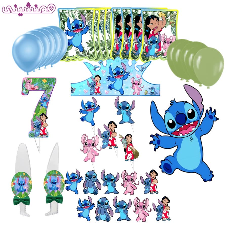 مجموعه 38 عددی دکور و تزیین تم تولد استیچ و لیلو عدد 07