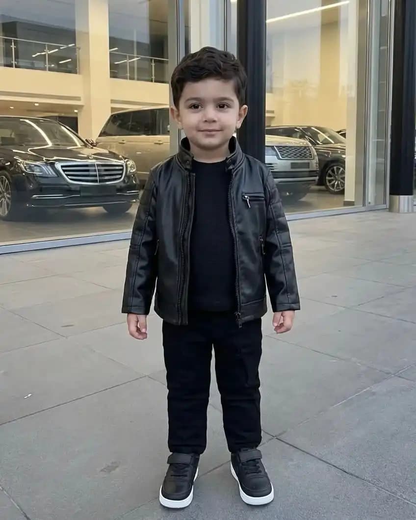 ست کت چرم و شلوار پسرانه مشکی کد 1023