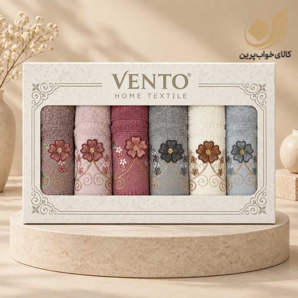 حوله دست گل برجسته دورو نخ 6 عددی برند VENTO — تصویر ۵