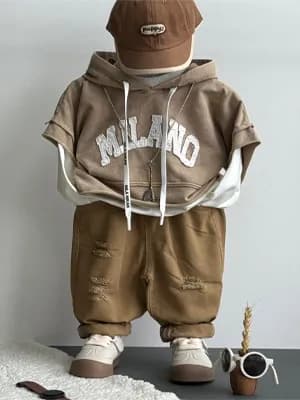 ست وست کلاهدار و شلوار بچگانه بهاره کد 1224