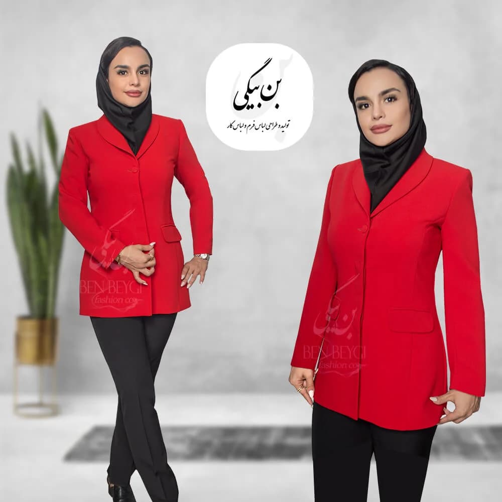 کت تک زنانه قرمز پارچه کرپ کنزو تک دکمه یقه آرشال کد 25873