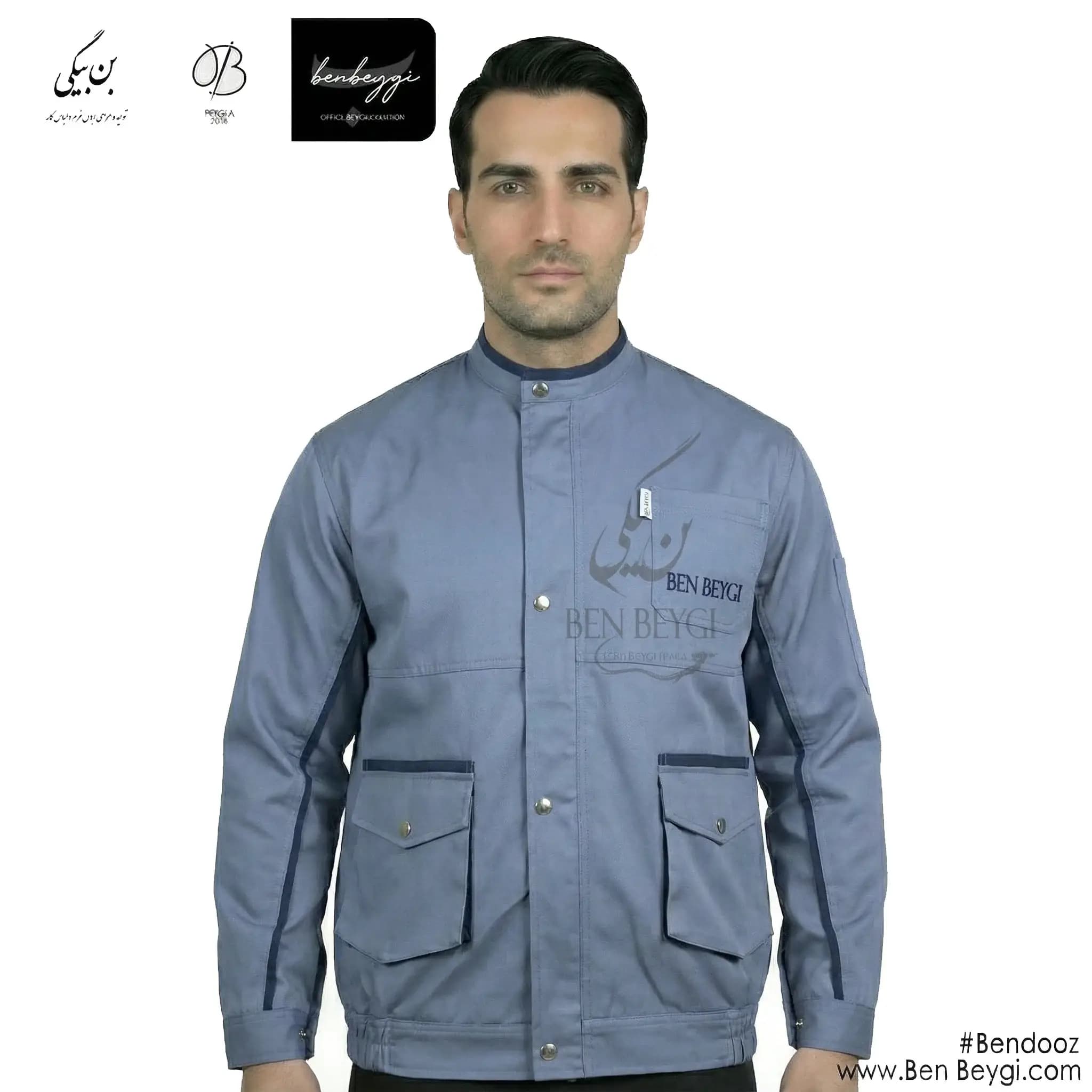 کاپشن کار با شلوار پارچه کجراه قاپک دار دو جیب درب دار یقه ایستاده رنگ طوسی کد 26643