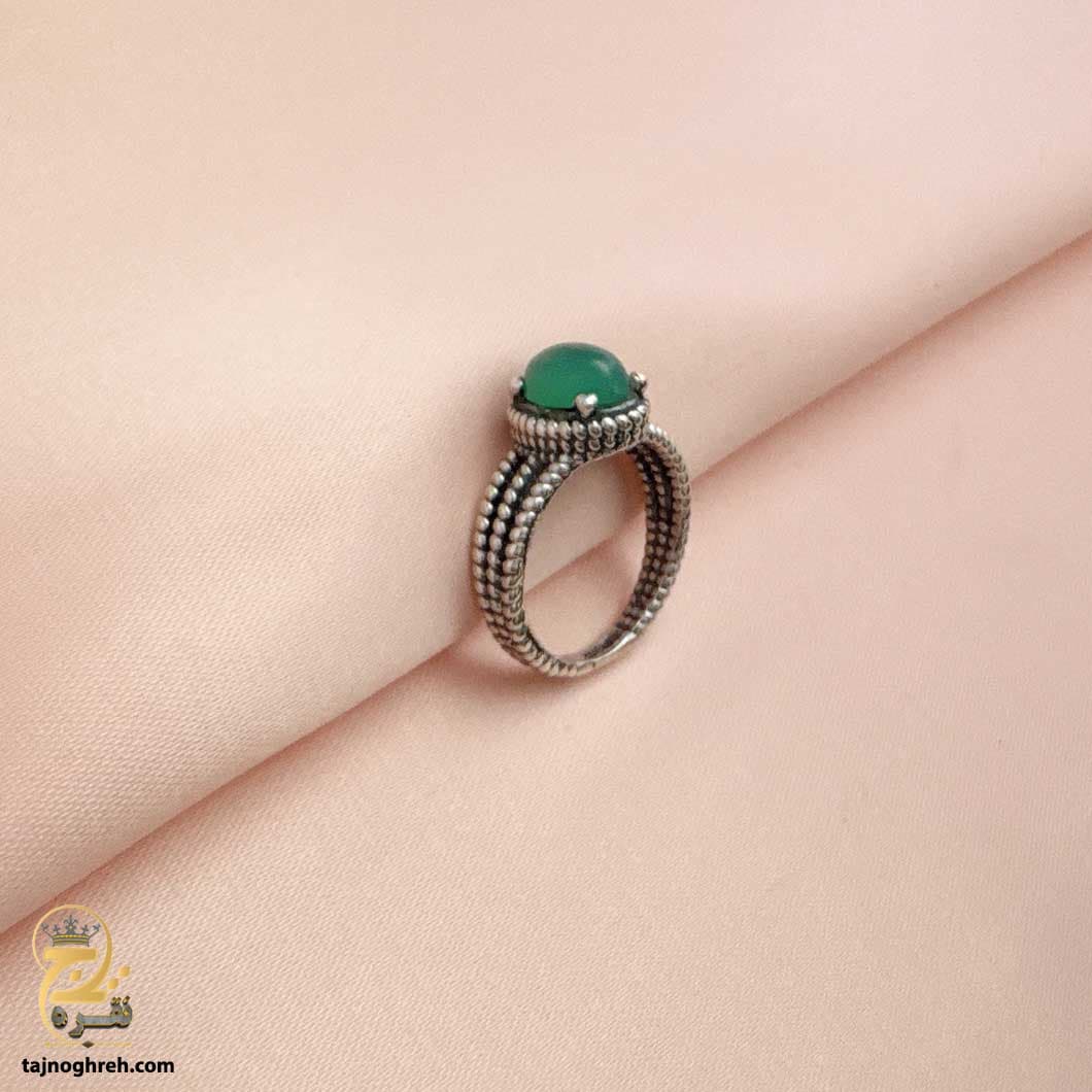 انگشتر نقره زنانه عقیق سبز مهتابی مدل RSW F55 — تصویر ۵