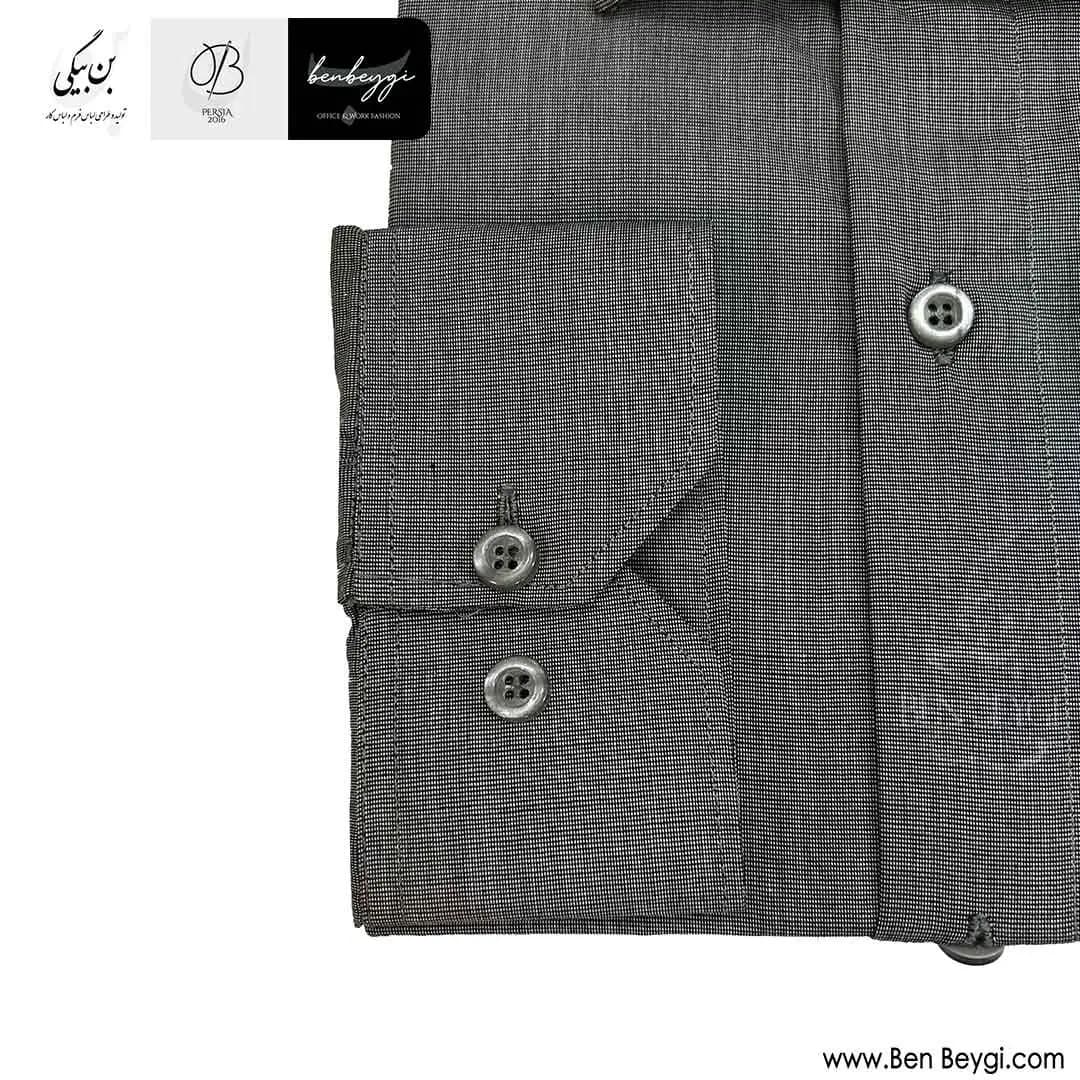 پیراهن مردانه پارچه آرو آکسفورد رنگ طوسی ذغالی یقه برگردان آستین بلند کد 26630 — تصویر ۳