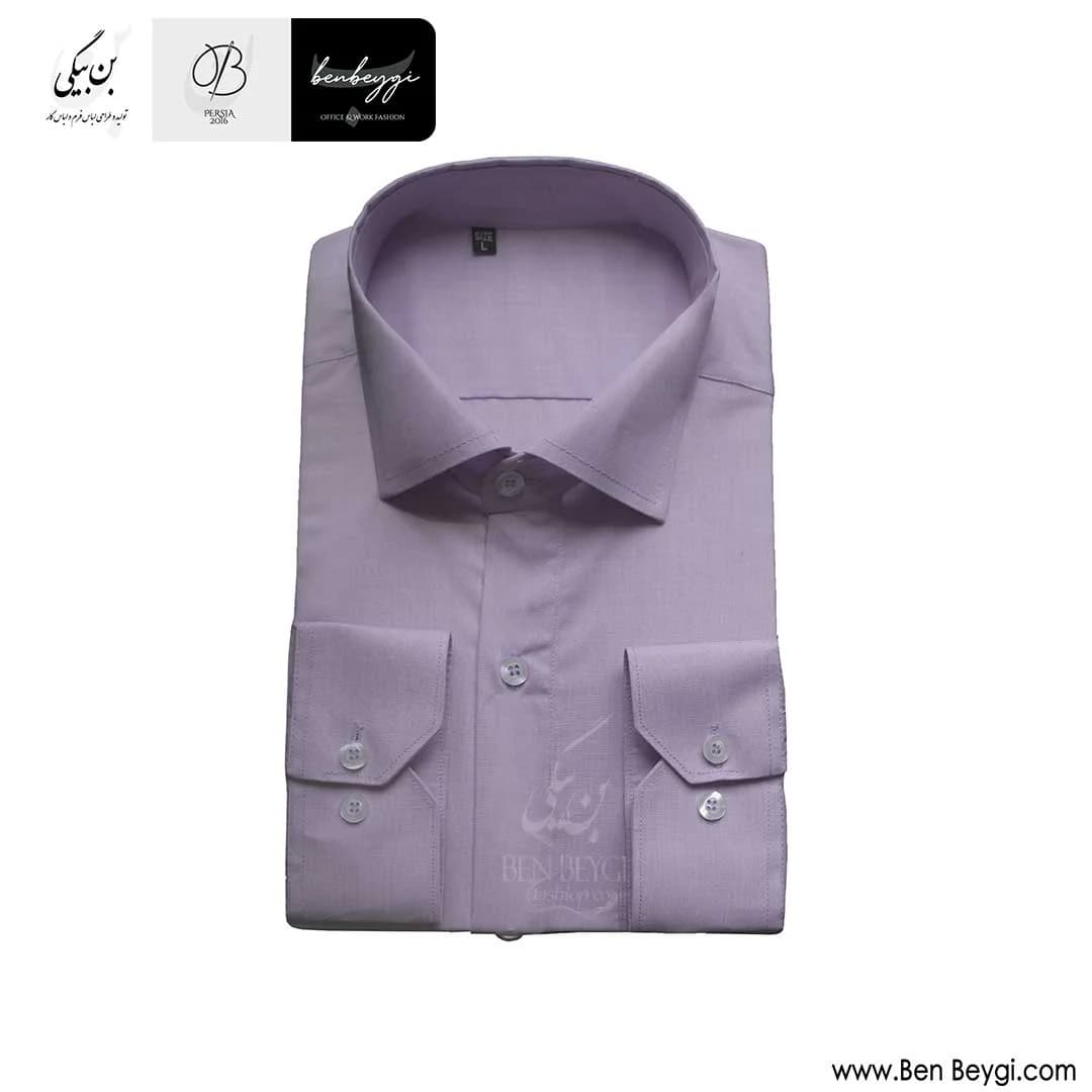 پیراهن مردانه پارچه آرو آکسفورد رنگ یاسی یقه برگردان آستین بلند ساده کد 26624