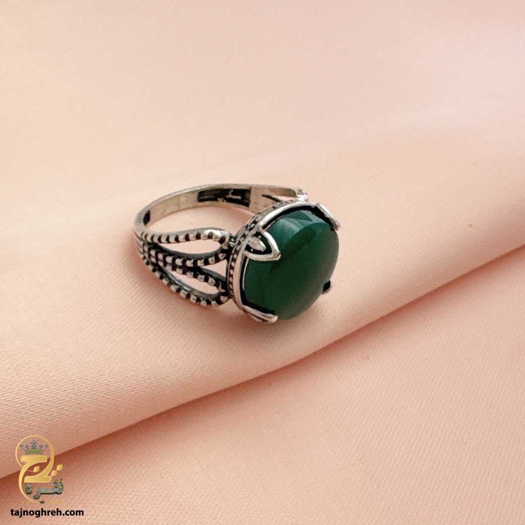 انگشتر نقره زنانه عقیق سبز مدل RSW F53 — تصویر ۴