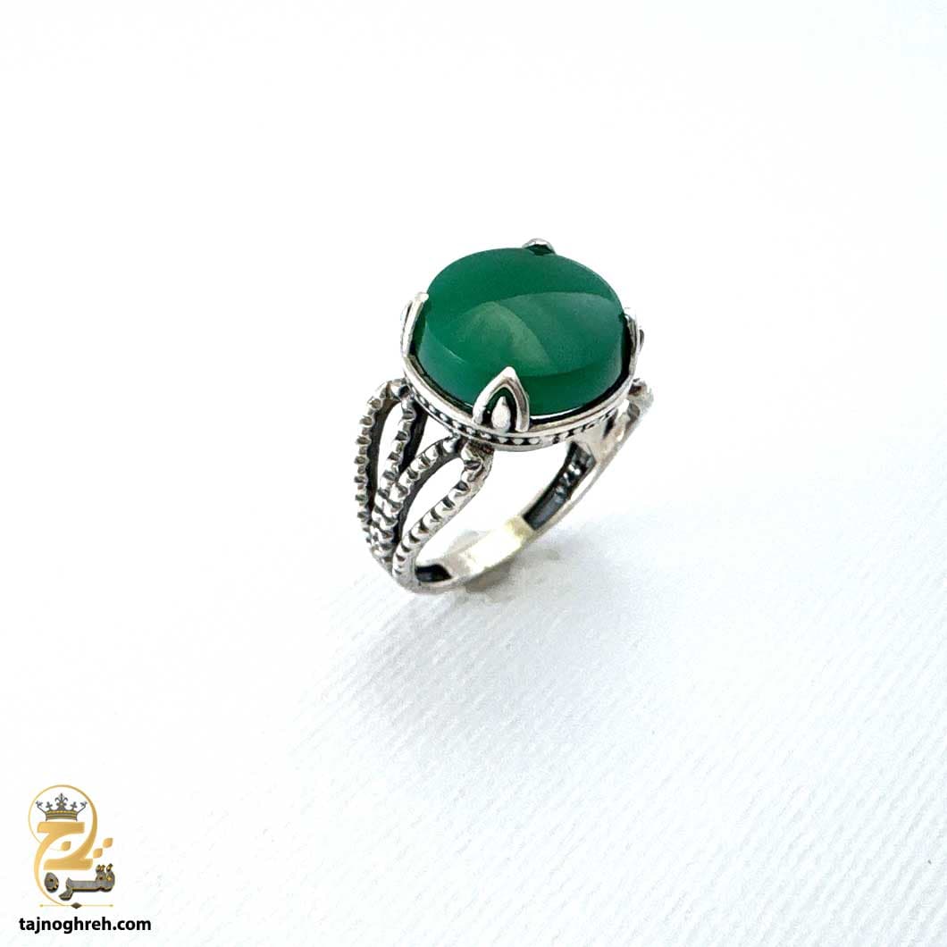انگشتر نقره زنانه عقیق سبز مدل RSW F53