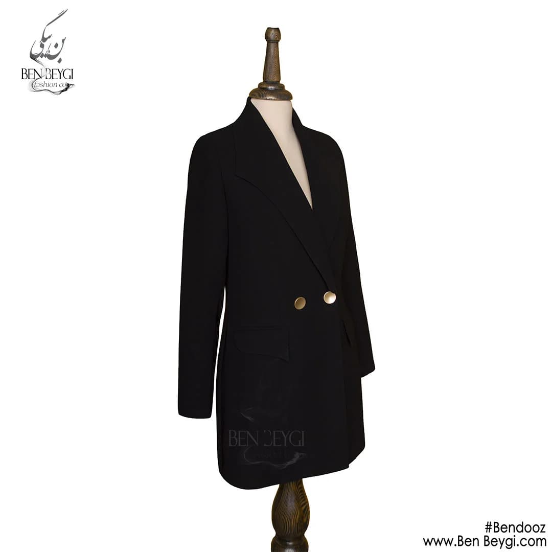 کت تک زنانه سرمه ای چهار دکمه روهمگرد دار یقه انگلیسی پارچه کرپ کنزو کد 25866 — تصویر ۳