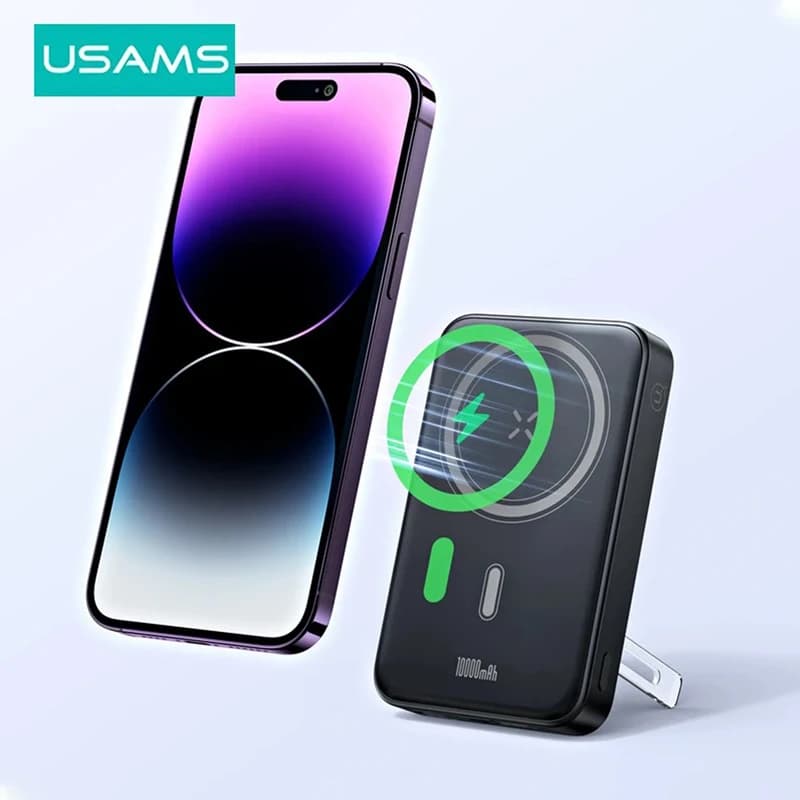پاوربانک وایرلس 10000 مگنتی یوسمز USAMS CD219 توان 20 وات همراه با کابل متصل — تصویر ۲