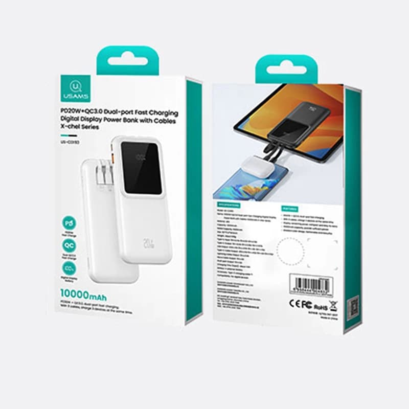 پاوربانک 10000 یوسمز USAMS CD193 توان 22.5 وات با کابل متصل — تصویر ۸