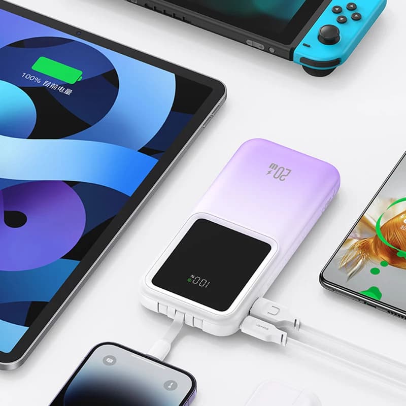 پاوربانک 10000 یوسمز USAMS CD193 توان 22.5 وات با کابل متصل — تصویر ۴