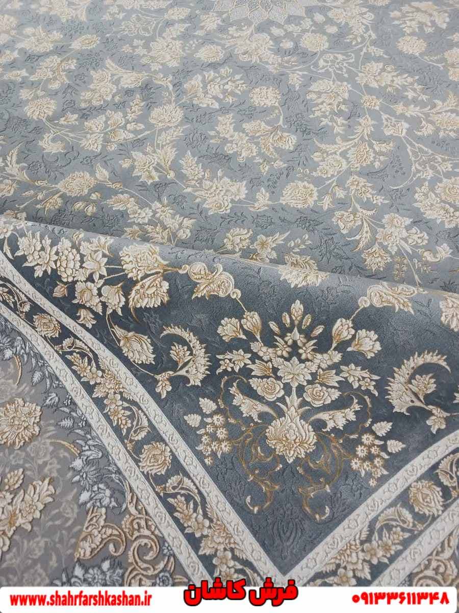 فرش 1200 شانه افشان دودی طلایی طرح پرلا متالیک — تصویر ۳