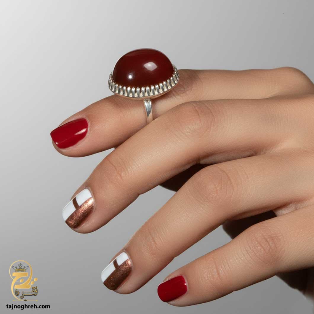 انگشتر نقره عقیق سرخ زنانه مدل RSW F44 — تصویر ۷