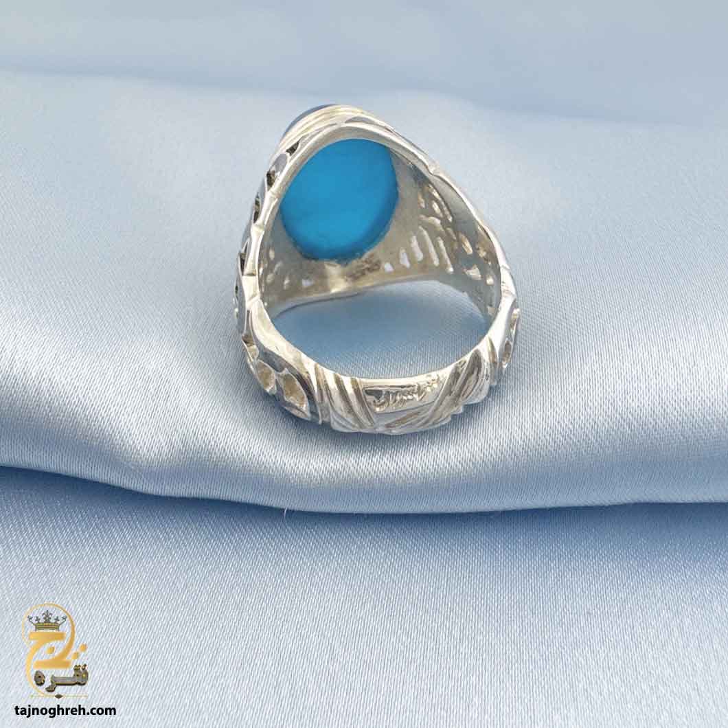 انگشتر دست ساز نقره عقیق آبی مدل HSR M17 — تصویر ۴