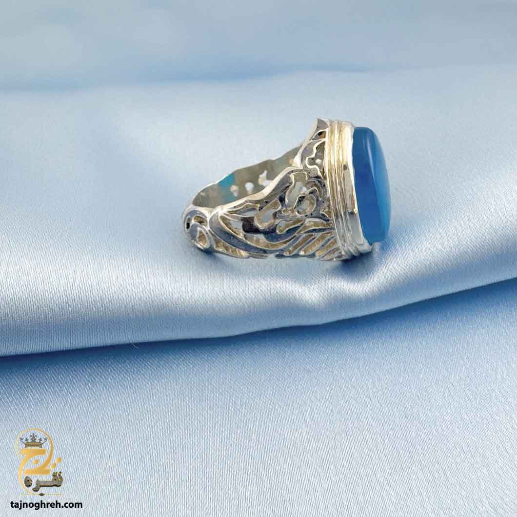 انگشتر دست ساز نقره عقیق آبی مدل HSR M17 — تصویر ۶