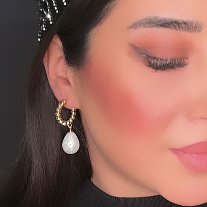 گوشواره حلقه ای تک مروارید اشکی آویز ژوپینگ طلایی
