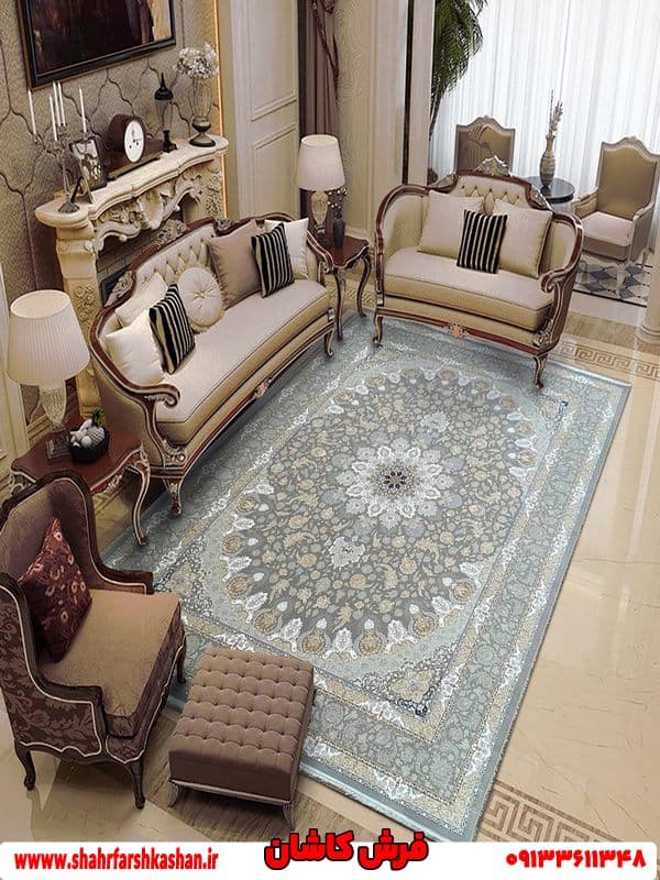 فرش 1500 شانه طوسی طرح دستباف دلربا