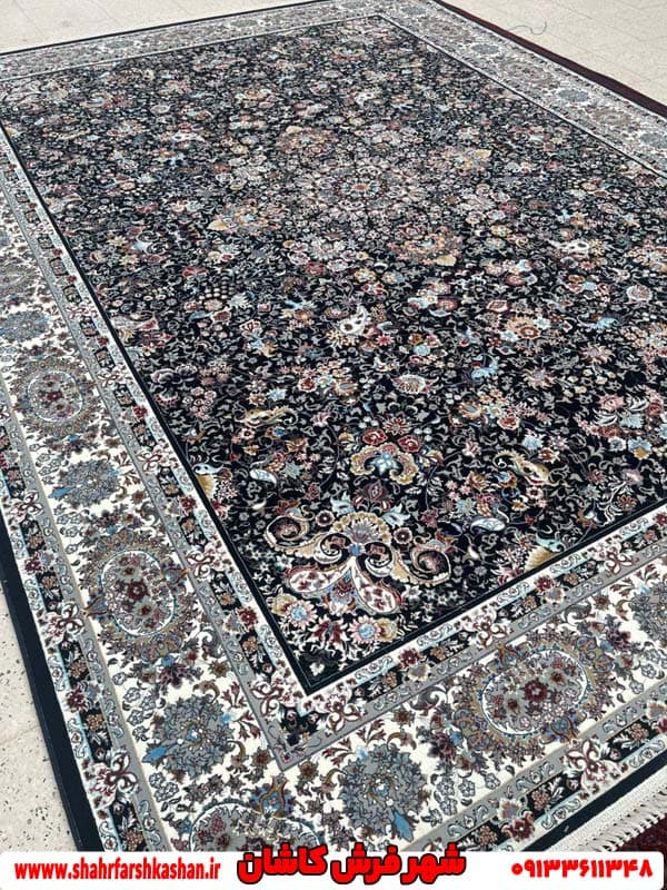 فرش سرمه ای هزار شانه طرح سلطنتی