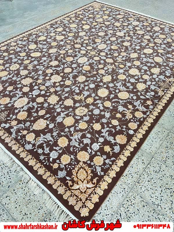 فرش طلاکوب گردویی 700 شانه طرح لنا