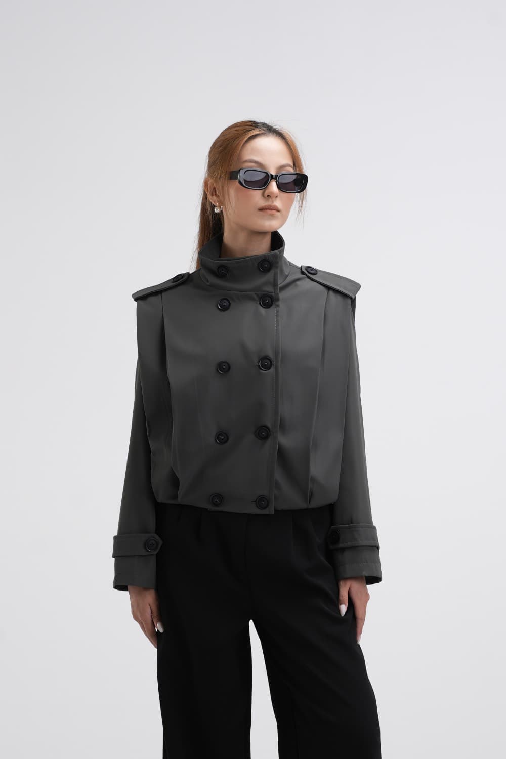 بارونی پیله آستین دار زارا ZARA رنگ طوسی سایز 36-38 پارچه سانتا بندینگ آستر دار قد ۵۰ سانت قد استین 70 سانت — تصویر ۲